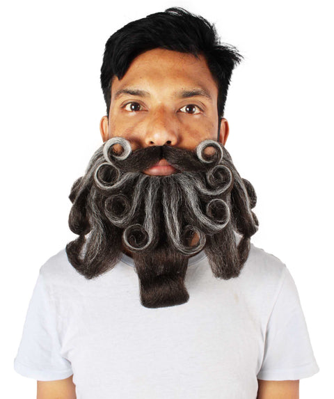 Men's Giant Grey & Brown Twisted Wizard Champion Mustache and Beard