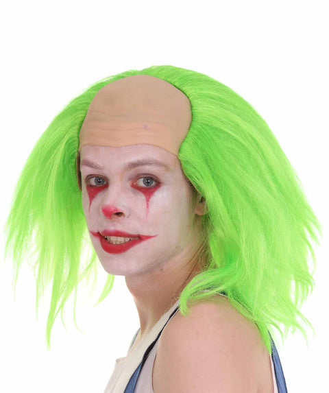 Horror Movie Scary Clown Half Bald Wig Neon Green