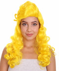 Women's Long Length Side Part Yellow Wavy Cosplay Wig | Premium Breathable Capless Cap