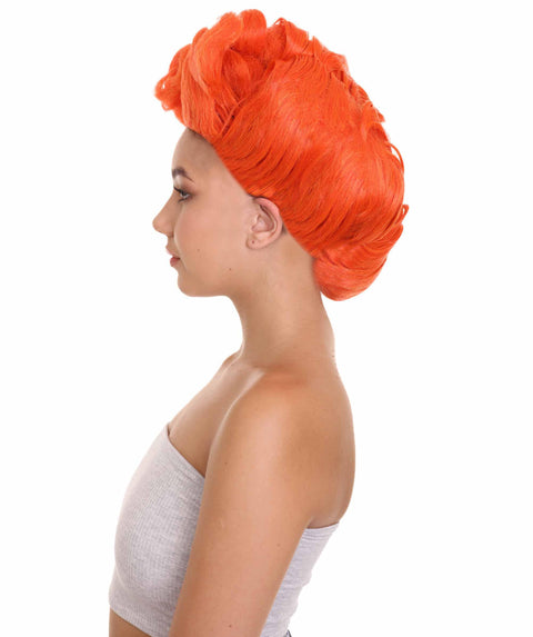 Womens Short Length Orange Straight Pinned Up Wig | Premium Breathable Capless Cap