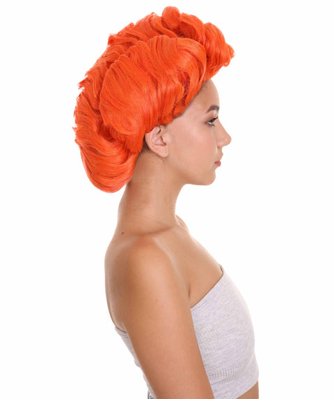 Womens Short Length Orange Straight Pinned Up Wig | Premium Breathable Capless Cap