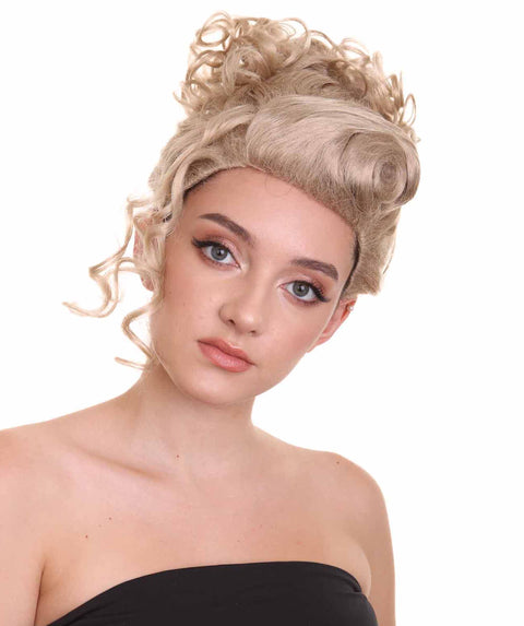 Womens Short Length Blonde Curly Pinned Up Calm Down Cosplay Wig | Premium Breathable Capless Cap