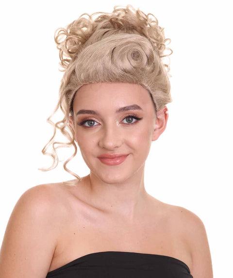 Womens Short Length Blonde Curly Pinned Up Calm Down Cosplay Wig | Premium Breathable Capless Cap