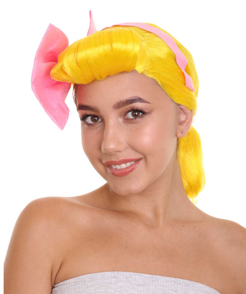 Women's Animation Style Wig with Bow | Yellow Wigs | Premium Breathable Capless Cap