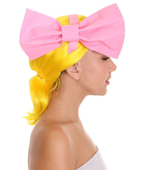 Women's Animation Style Wig with Bow | Yellow Wigs | Premium Breathable Capless Cap