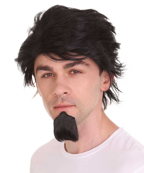 Animated Movie Dead Musician Black Wig with Goatee Set , TV/Movie Wigs , Premium Breathable Capless Cap