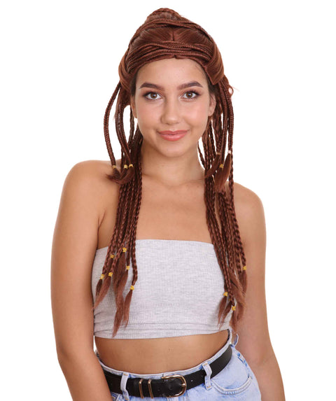 Women's Long Length No Part Brown Braided Cosplay Wig | Premium Breathable Capless Cap