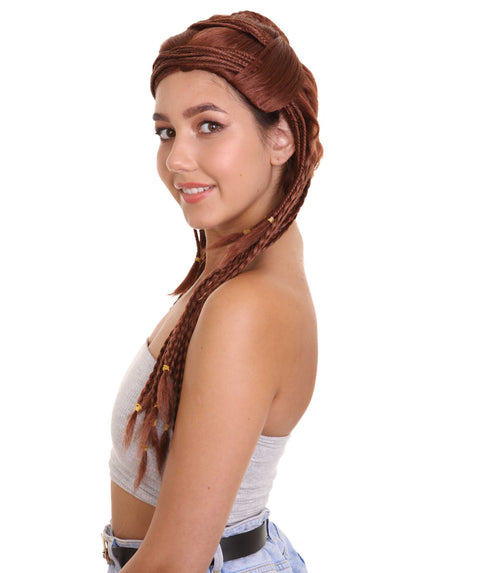 Women's Long Length No Part Brown Braided Cosplay Wig | Premium Breathable Capless Cap