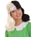Women's Shoulder Length Contrasting Two Tone Cruel and Evil Wig - Pure White and Jet Black Hair - Capless Cap Design