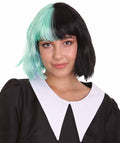 Women's Shoulder Length Contrasting Two Tone Artist Wig - Soft Mint Green and Jet Black Hair - Capless Cap Design