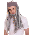 Ghost Pirate Wig with Bandana Moustache & Beard Set | Grey Pirate Wigs | Premium Breathable Capless Cap
