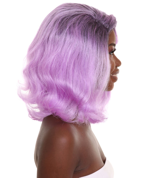 Women's Shoulder Length Electric Purple Fashion Blogger Wig - Purple Hair with Dark Roots - Capless Cap Design