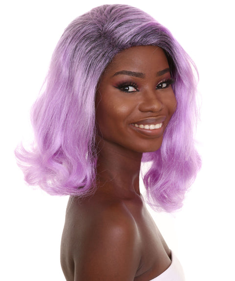 Women's Shoulder Length Electric Purple Fashion Blogger Wig - Purple Hair with Dark Roots - Capless Cap Design