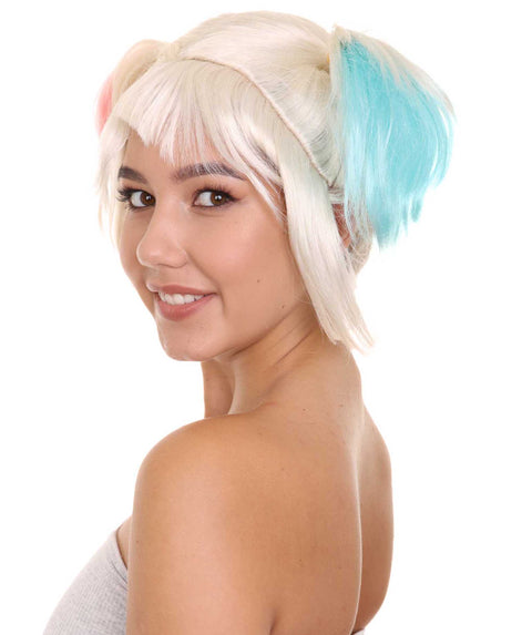 Women's Multi Color Straight Short Pigtail Wig