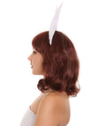 Adult Womens Short Curly Wig w/ Large White Bow | Brown & Blonde Celebrity Wig | Premium Breathable Capless Cap