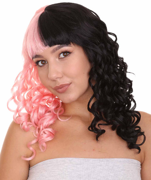 Adult Womens Wavy Wig | Black & Pink Celebrity Wig | Premium Breathable Capless Cap