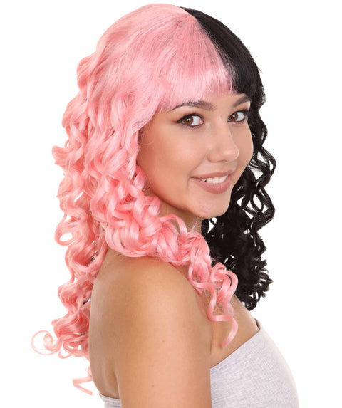 Adult Womens Wavy Wig | Black & Pink Celebrity Wig | Premium Breathable Capless Cap