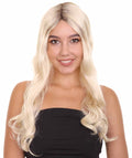 Women's Medium Length Blonde Make Up Artist Wig - Long Blonde Hair with Dark Roots - Capless Cap Design