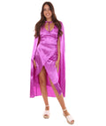 Purple V-Neck Slit Dress with Cloak
