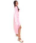Pink V-Neck Slit Dress with Cloak