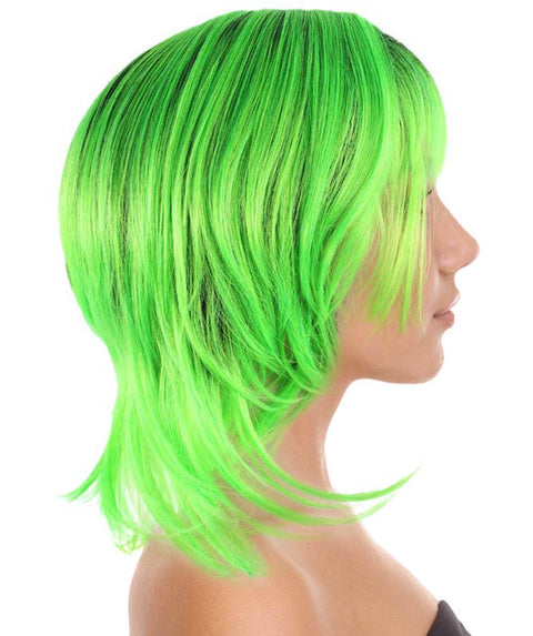 Hard Rocking Black Green Women's Wig | Long Bob Crazy Fancy Halloween Wig | Premium Breathable Capless Cap