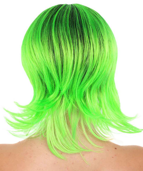 Hard Rocking Black Green Women's Wig | Long Bob Crazy Fancy Halloween Wig | Premium Breathable Capless Cap