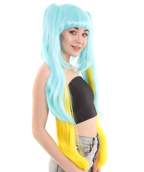 Blue and Yellow Pigtail Video Game Character Wig
