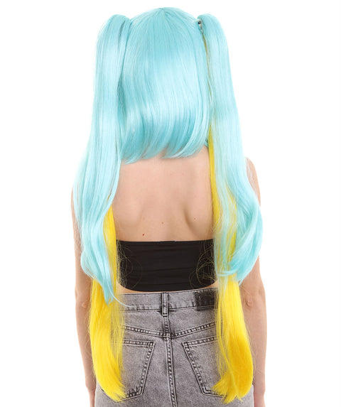 Blue and Yellow Pigtail Video Game Character Wig