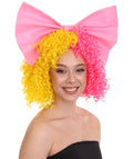 Australian Singer Curly Womens Wig with Pink Bow | Thursday Multi Color Celebrity Wigs | Premium Breathable Capless Cap