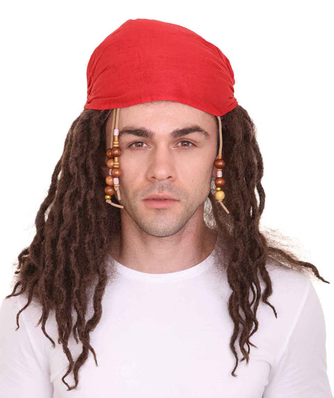 Pirate Captain Wig | Wig With Red Bandana | Premium Breathable Capless Cap