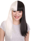 Black and White Long Womens Wig | Half And Half Cosplay Halloween Wig | Premium Breathable Capless Cap