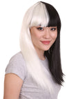 Black and White Long Womens Wig | Half And Half Cosplay Halloween Wig | Premium Breathable Capless Cap