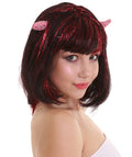 Women's Devilish Tinsel Bob with Horns | Rave Wig | Premium Breathable Capless Cap