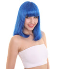 Bright Blue Bob with Blue Tinsel | Sparkly Celebrity Halloween Wig | Premium Capless Cap