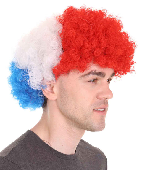 Holland Sport Afro Fun Wig | Red Blue White Jumbo Wig