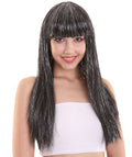 Long Baby Black Wig with Tinsel Highlights
