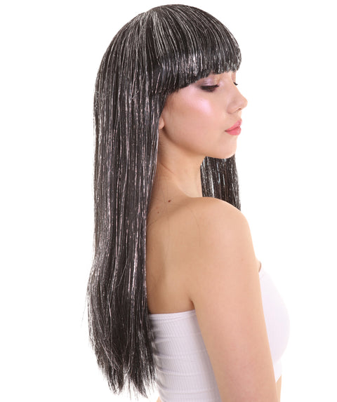 Long Baby Black Wig with Tinsel Highlights