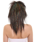 Womens Black Rave Mullet with Gold Iridescent Tinsel Highlights | Halloween Rave Wig | Premium Breathable Capless Cap