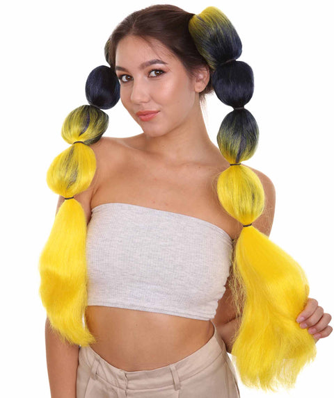 Nunique Adult Women's 16"Nunique Adult Women's 20" In. Grime Music Artist Twin Clipped Ponytails  - Long Length Twin Electric Yellow and Dark Navy Gradient  Hair | Pryzm