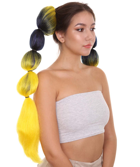 Nunique Adult Women's 16"Nunique Adult Women's 20" In. Grime Music Artist Twin Clipped Ponytails  - Long Length Twin Electric Yellow and Dark Navy Gradient  Hair | Pryzm