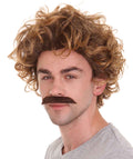 Comedy TV | Mens Pro Wrestler Short Brown Curly Wig and Mustache