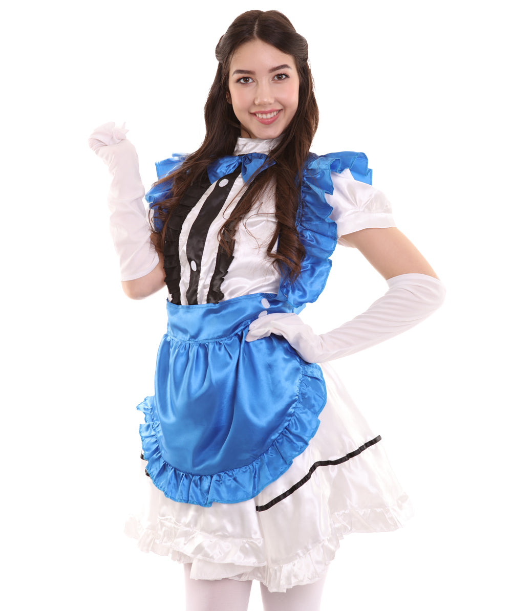 French Maid Royal Blue Uniform Costume - HalloweenPartyOnline