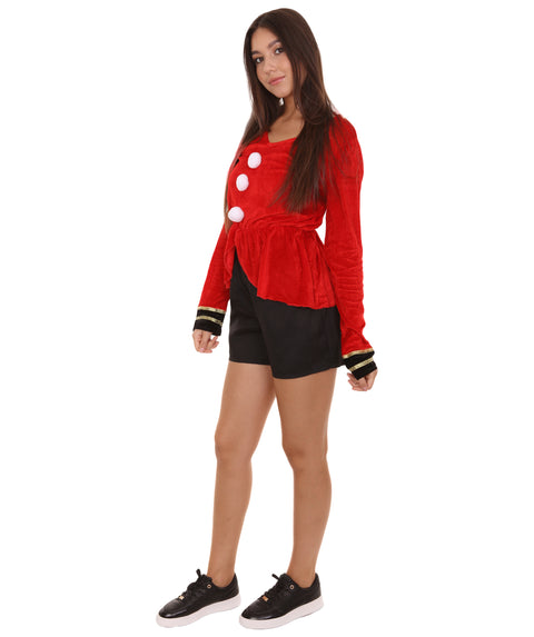 Adult Women's Circus Ringmaster Funny Costume | Red & Black Halloween Costume