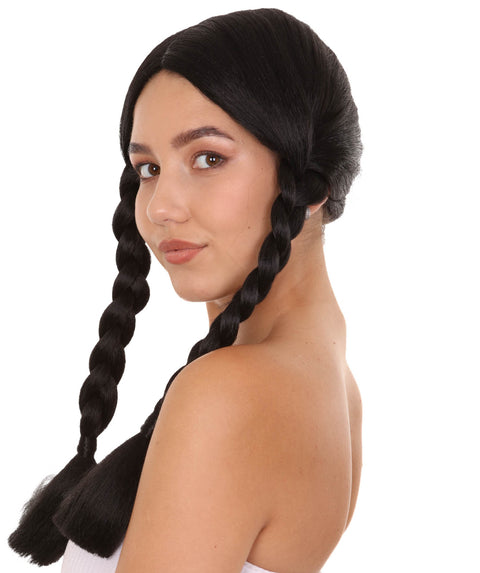 Women's Family Pigtails Black wig | Premium Breathable Capless Cap