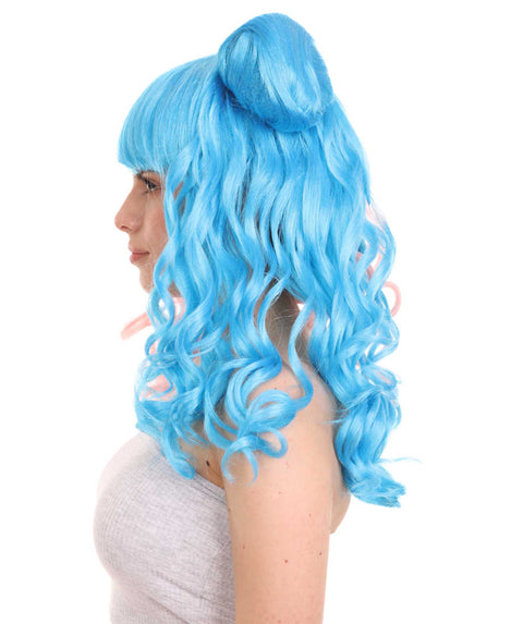 Two Tone Pink & Blue Buns Women's Wig