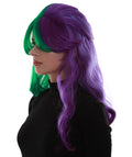 Women's Two Tone Green and Purple Color Wavy Medium Length Trendy Galactic Maiden Wig