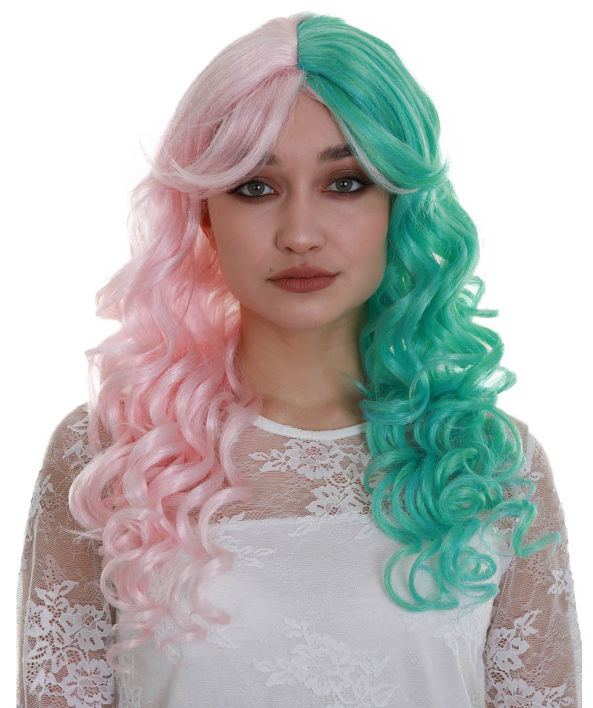 Two Tone Green and Pink Color Wig - HalloweenPartyOnline