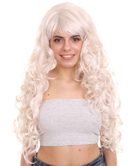 Long Curly White Blonde Wig