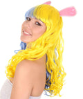 Womens Easter Bunny Blue & Yellow long wavy party wig | Colorful Character Cosplay Wig | Premium Breathable Capless Cap