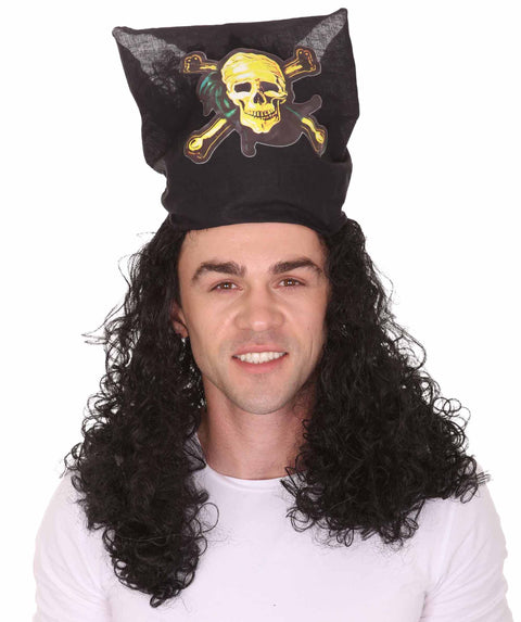 Captain Pirate Mens Curly Wig | Movie Character Cosplay Halloween Wig | Premium Breathable Capless Cap